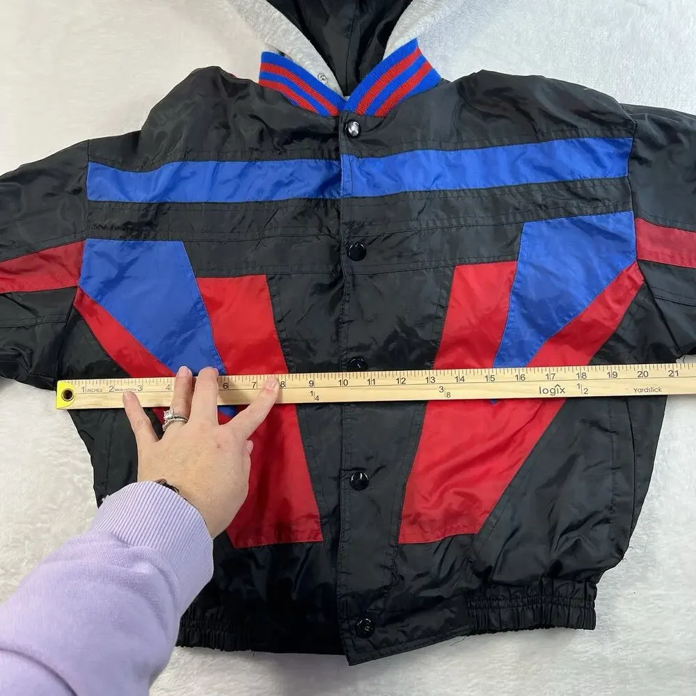 Vtg‎ 90s Athletic Boys L 14/16 Works Youth Jacket Layered Look Track Lined Black