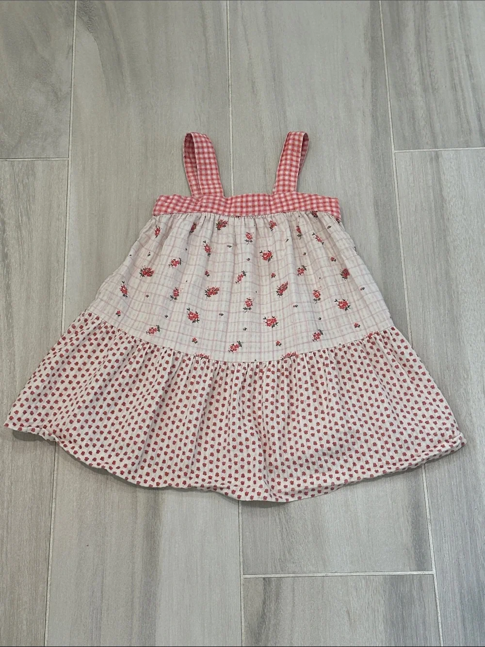 Zara 3T Pink Floral & Gingham Tiered Sundress