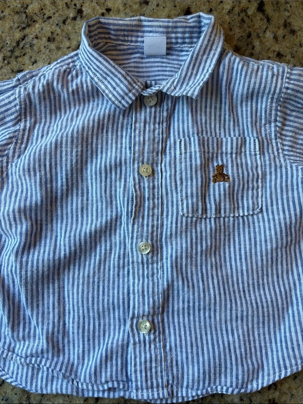 GAP Baby Striped Blue & White Short-Sleeve Button-Up- 18-24 Months