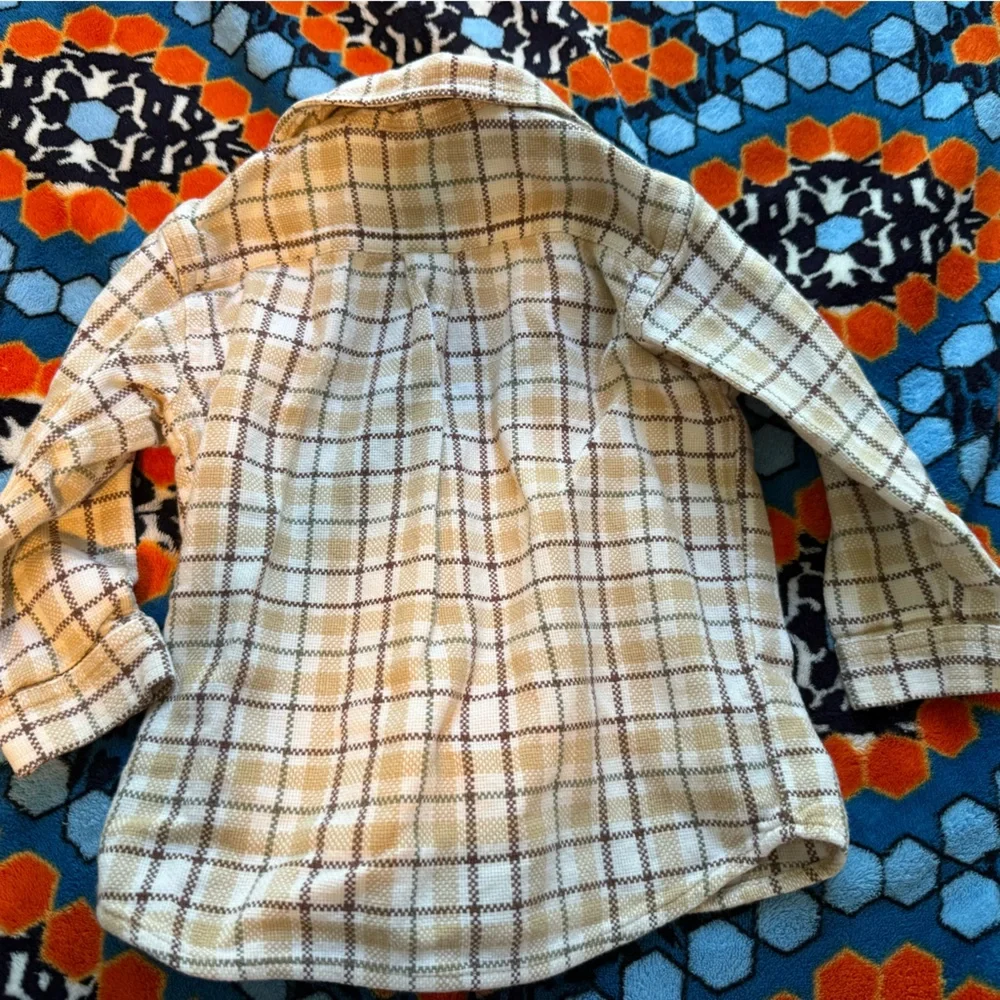 Gap Boys Tan, brown & White Cotton Plaid Button Down Shirt