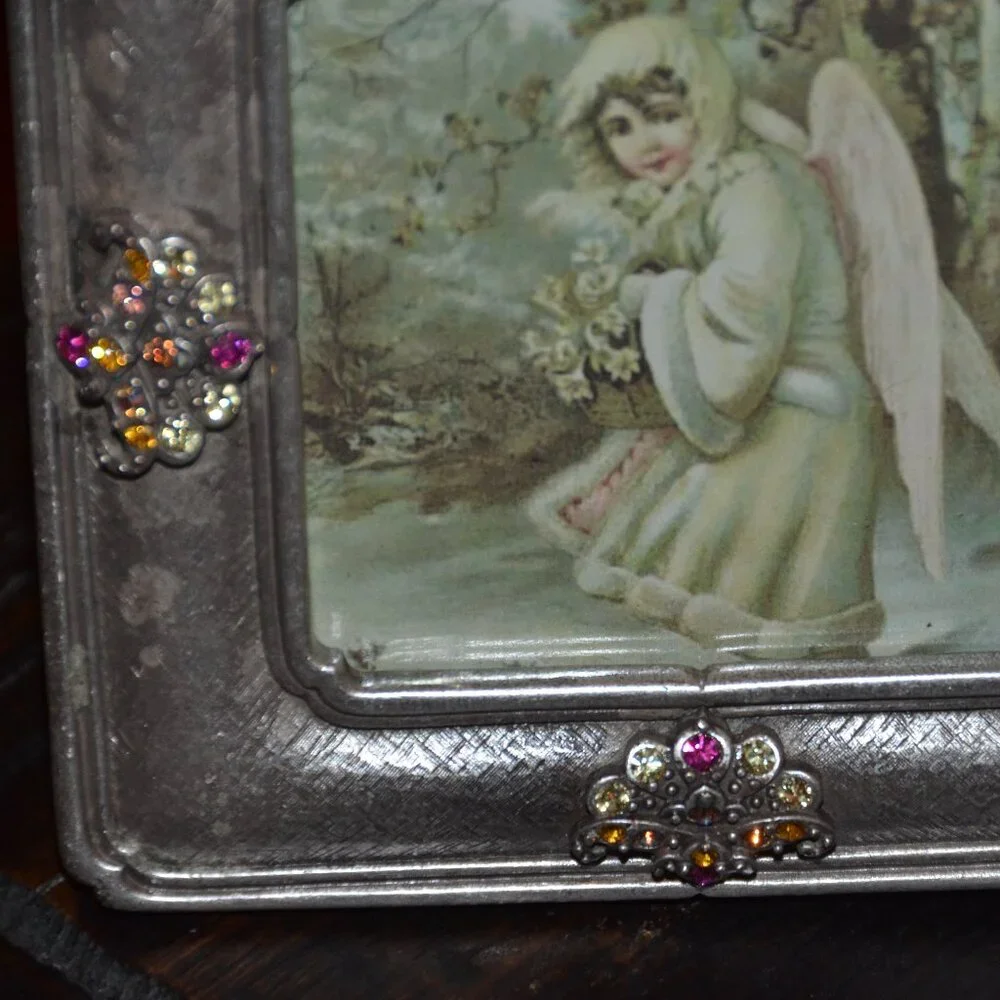 RARE LUXURY JAY STRONGWATER CHINOISERIE SILVER PINK FAN ENAMEL CRYSTAL FRAME