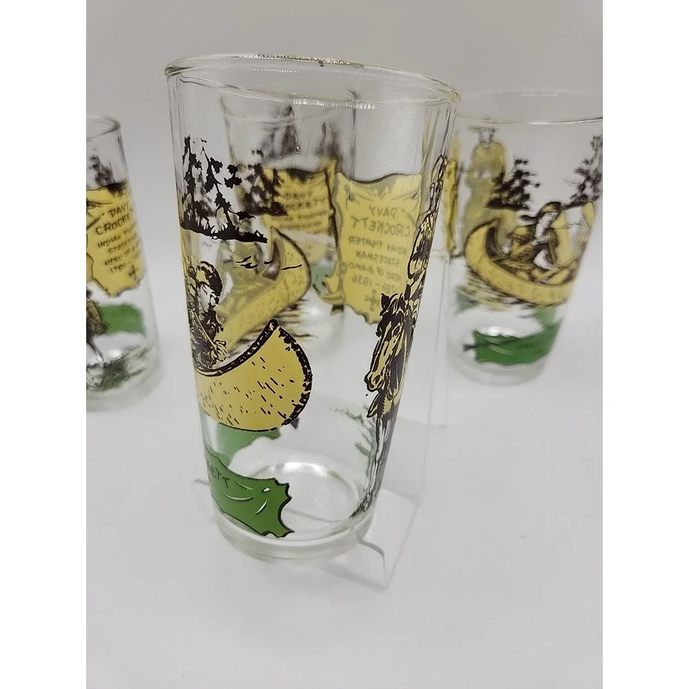 1950s Davy Crockett 1786-1836 Collector's Drinking Glass Set of 4 Indian Fighter