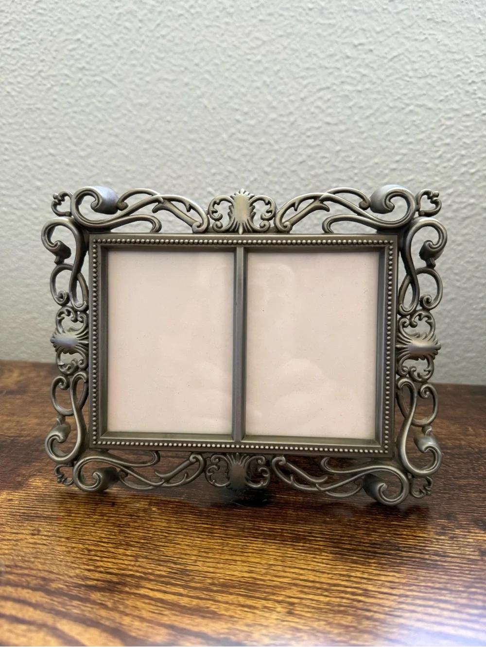 Ornate Double 2”x3” Photo Frame Silver Pewter