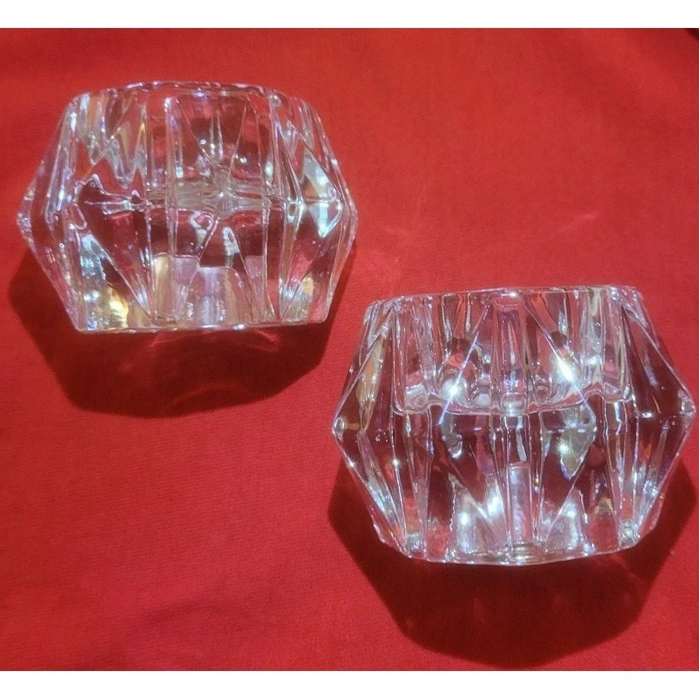 A Pair ofLibbey Heavy Glass Candleholders‎ Versatile for Tapers or Tea Lights