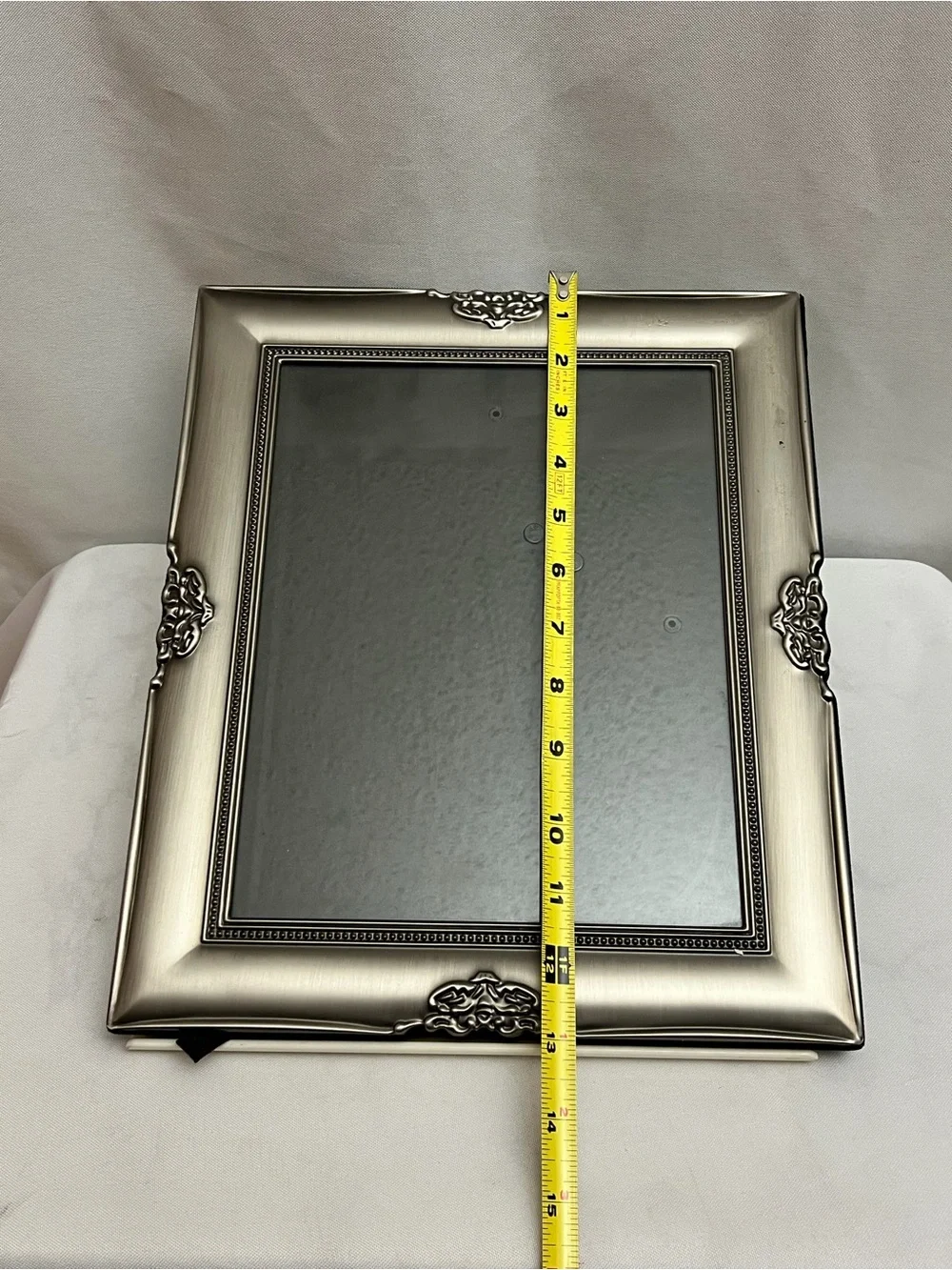 Vintage Silver Tone Ornate 8x10 Picture Frame Tabletop Wall Hanging Metal Look