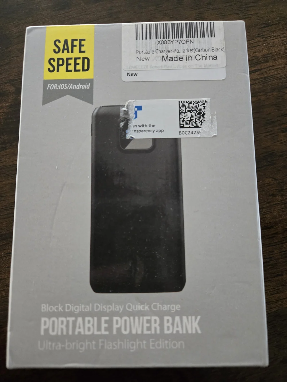 Portable Power Bank with LED Display and Flashlight - Black
