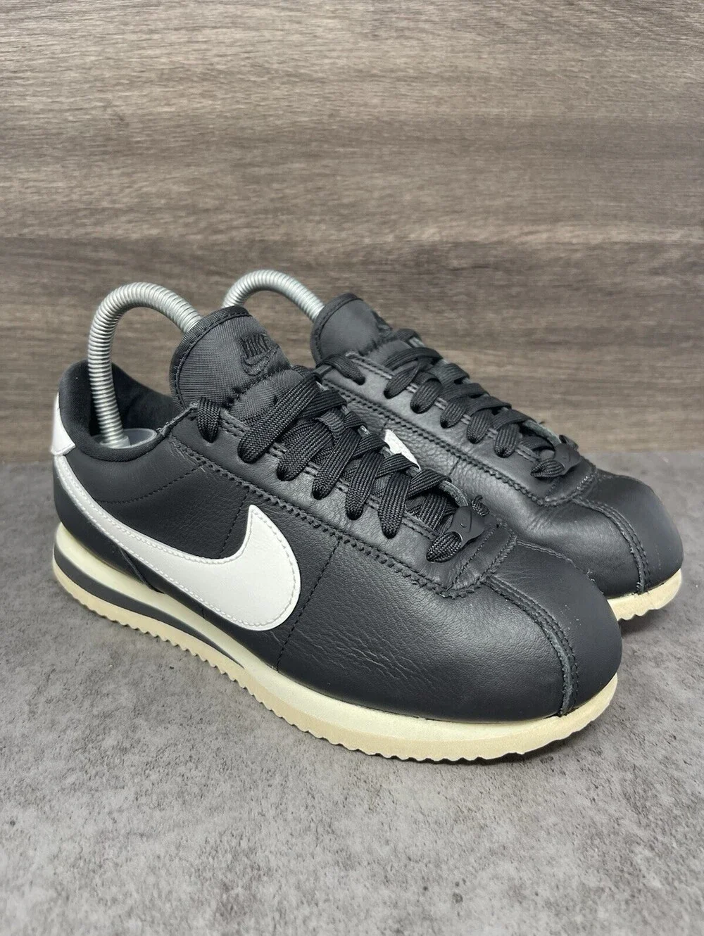 Nike Cortez 23 Premium Womens Size 6.5 Black Sail Leather Casual Shoes FB6877