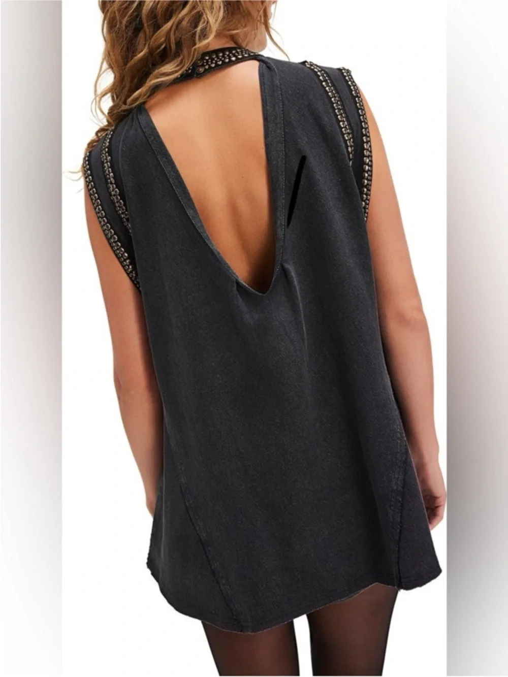 Free People Washed Black Ria Studded Sleeveless Top Size Large Best Seller