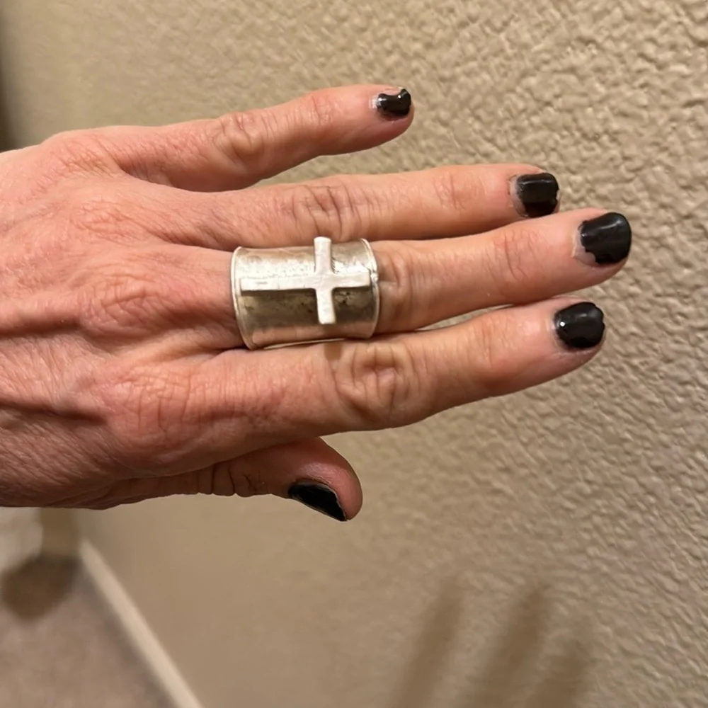Sterling silver Chunky cross ring wide knuckle