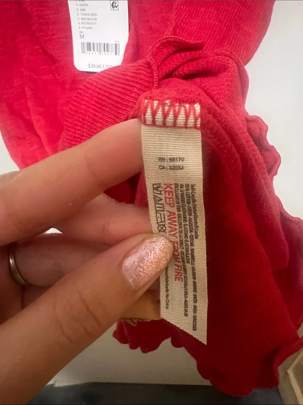 Free People Tango Red Lace-Trim Ribbed Cami