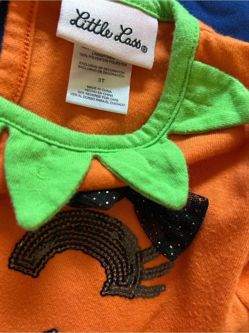 Little Lass Orange Pumpkin Long Sleeve Tutu Dress with Green Leaf Collar