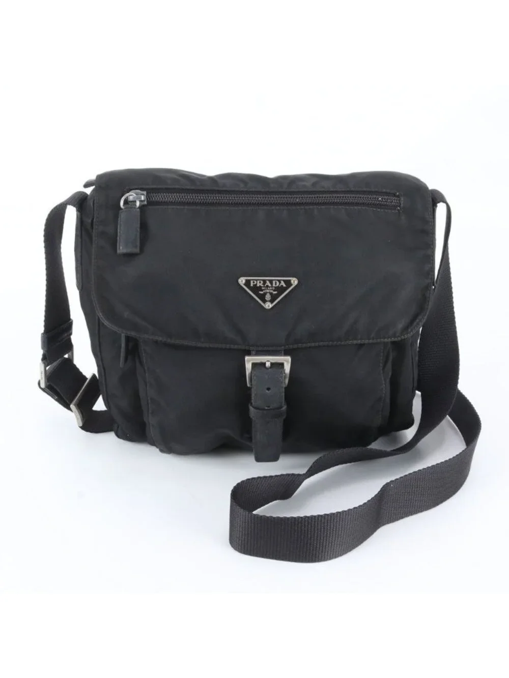 Prada Tessuto Nylon Triangle Logo Leather Shoulder Bag Crossbody Messenger