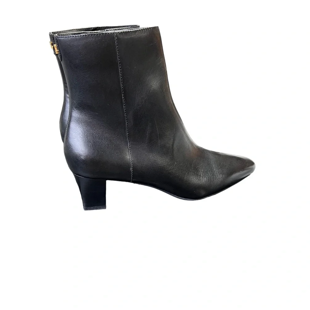 Lauren Ralph Lauren Willa Square Toe Booties Black Burnished Calf Leather 9.5