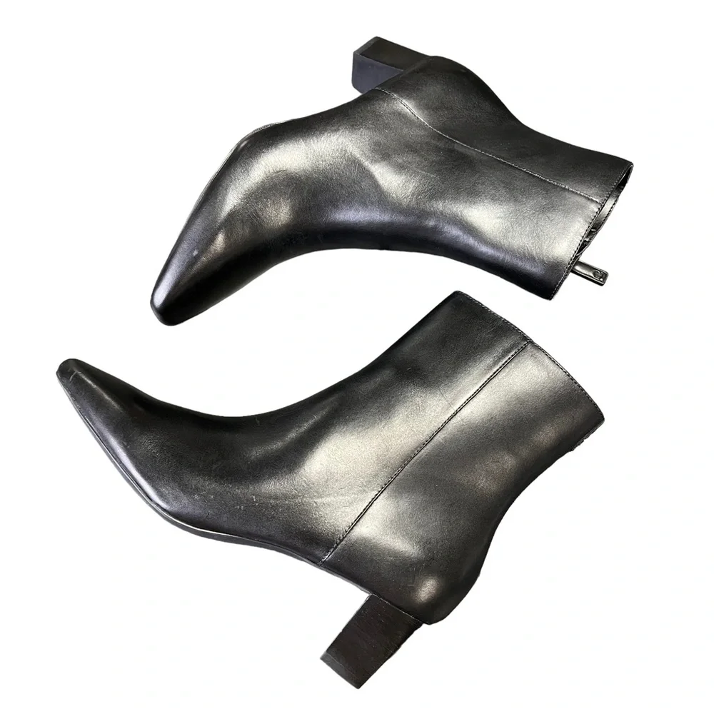 Lauren Ralph Lauren Willa Square Toe Booties Black Burnished Calf Leather 9.5