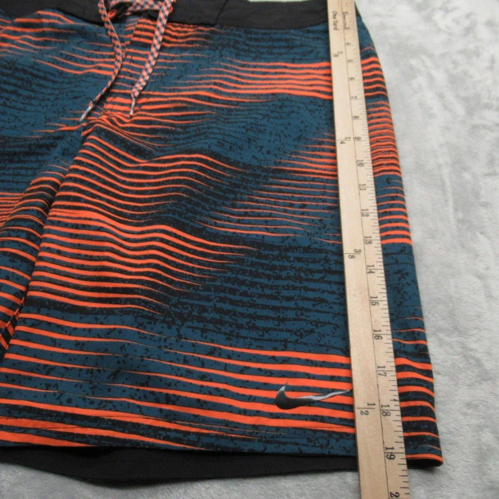 Nike Swim Shorts Mens 32 Orange Blue Striped Cargo Pocket‎ Lace Up Trunks Board