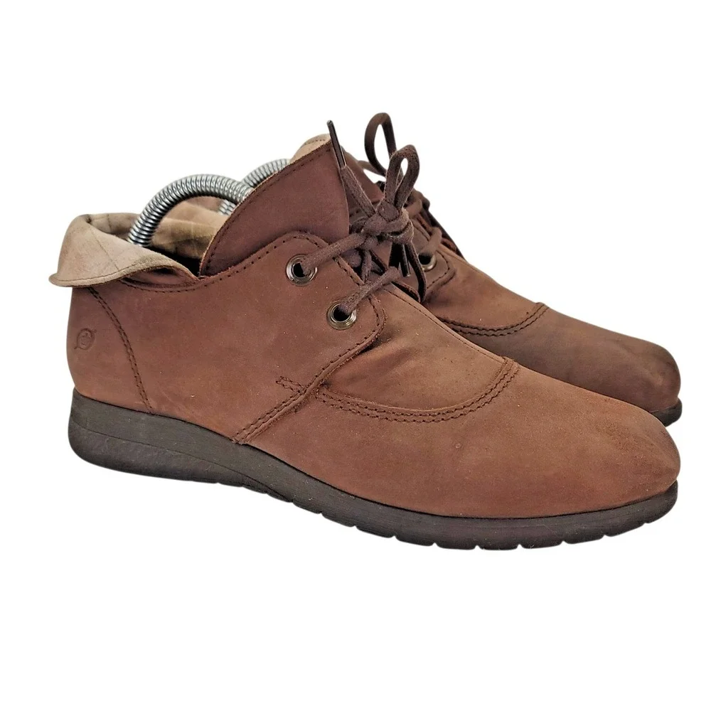 Born Hamids Women's Brown Leather Ankle Boots Booties Block Heel Lace Up Size 8‎