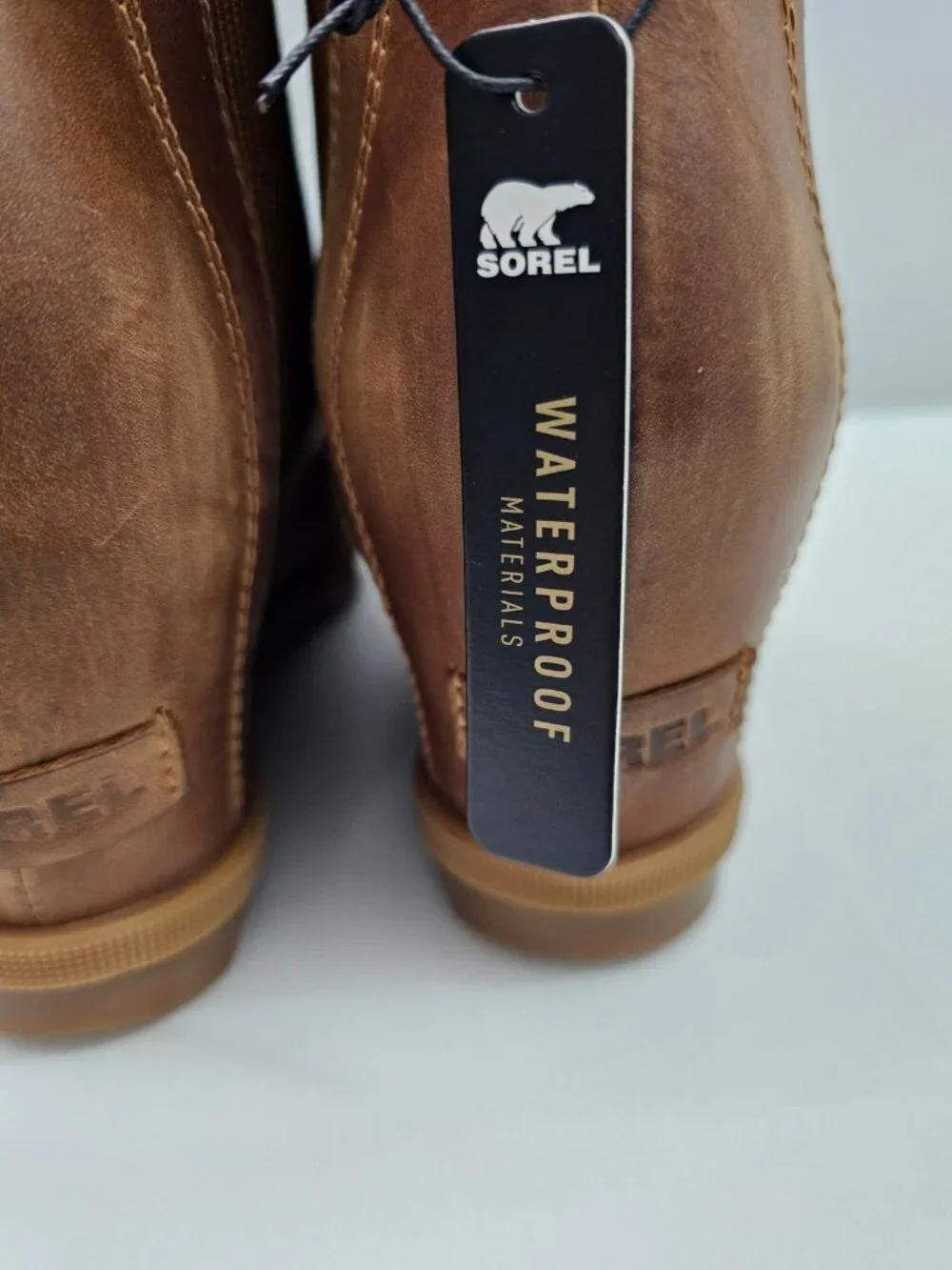 Sorel Joan Rhapsody Chelsea Wedge Ankle Boot Tan Leather Waterproof Womens 11
