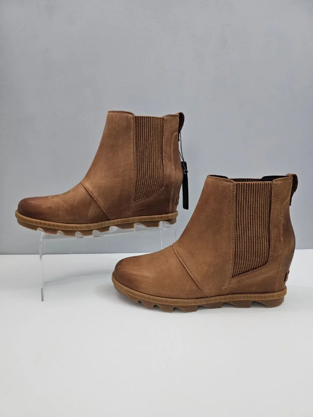 Sorel Joan Rhapsody Chelsea Wedge Ankle Boot Tan Leather Waterproof Womens 11