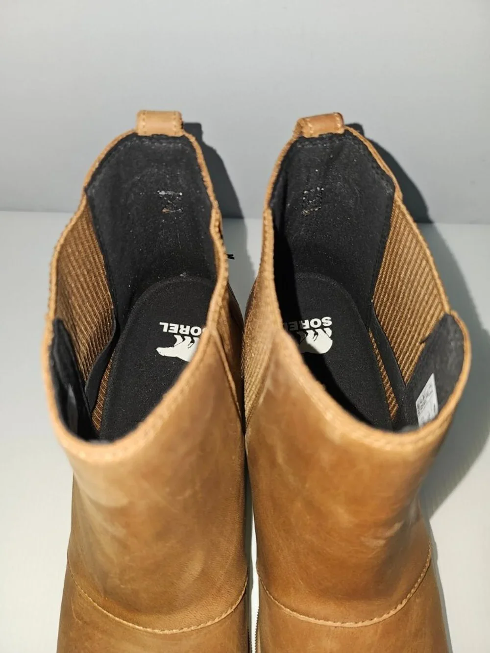 Sorel Joan Rhapsody Chelsea Wedge Ankle Boot Tan Leather Waterproof Womens 11