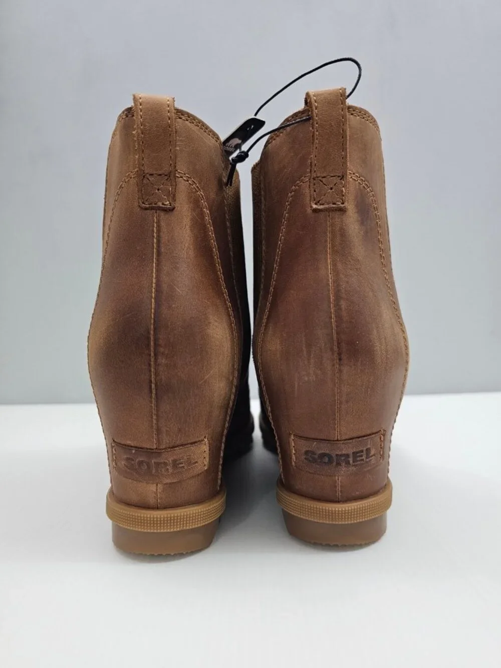 Sorel Joan Rhapsody Chelsea Wedge Ankle Boot Tan Leather Waterproof Womens 11