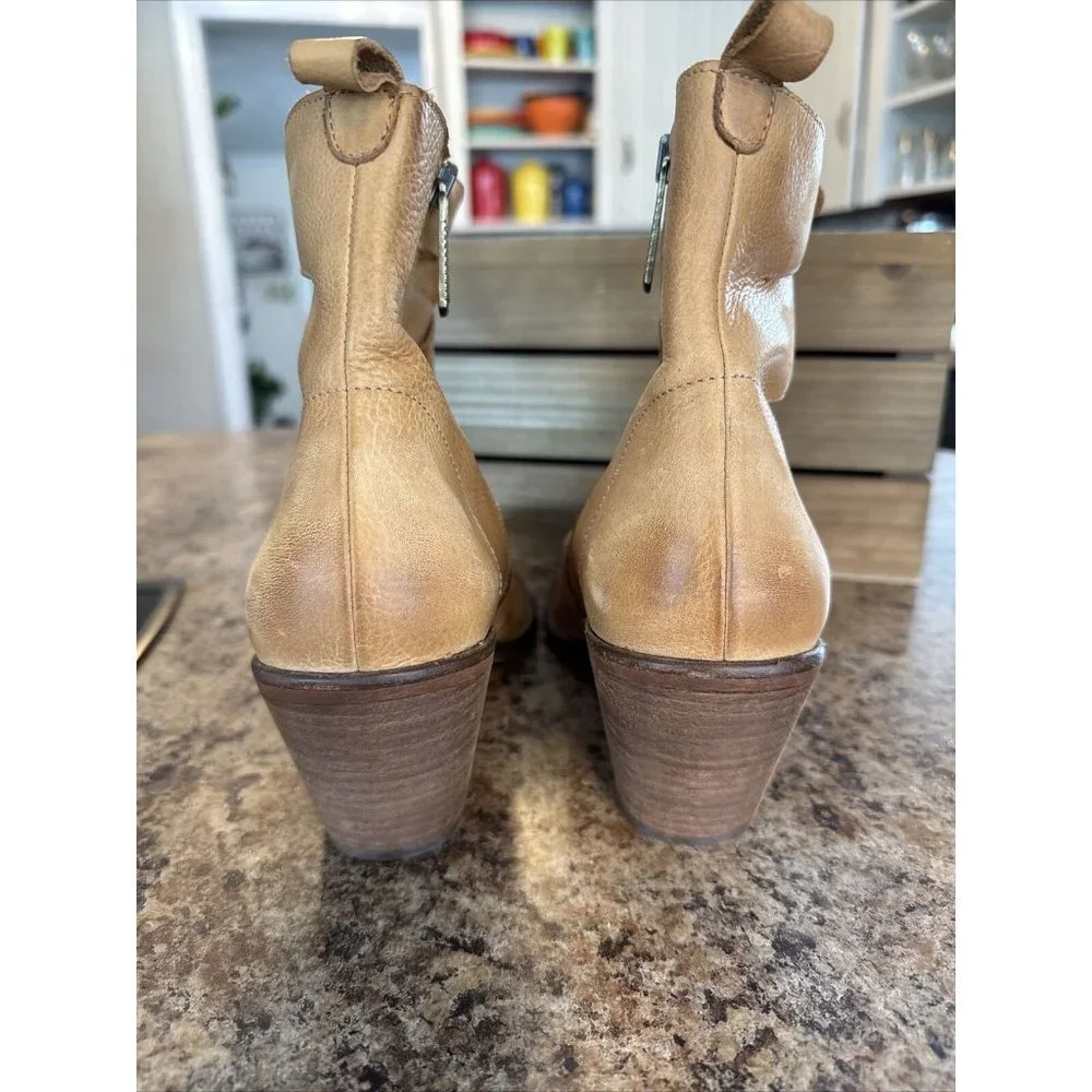 Women’s Tan Cutout Ankle Booties - Stylish Low Block Heel