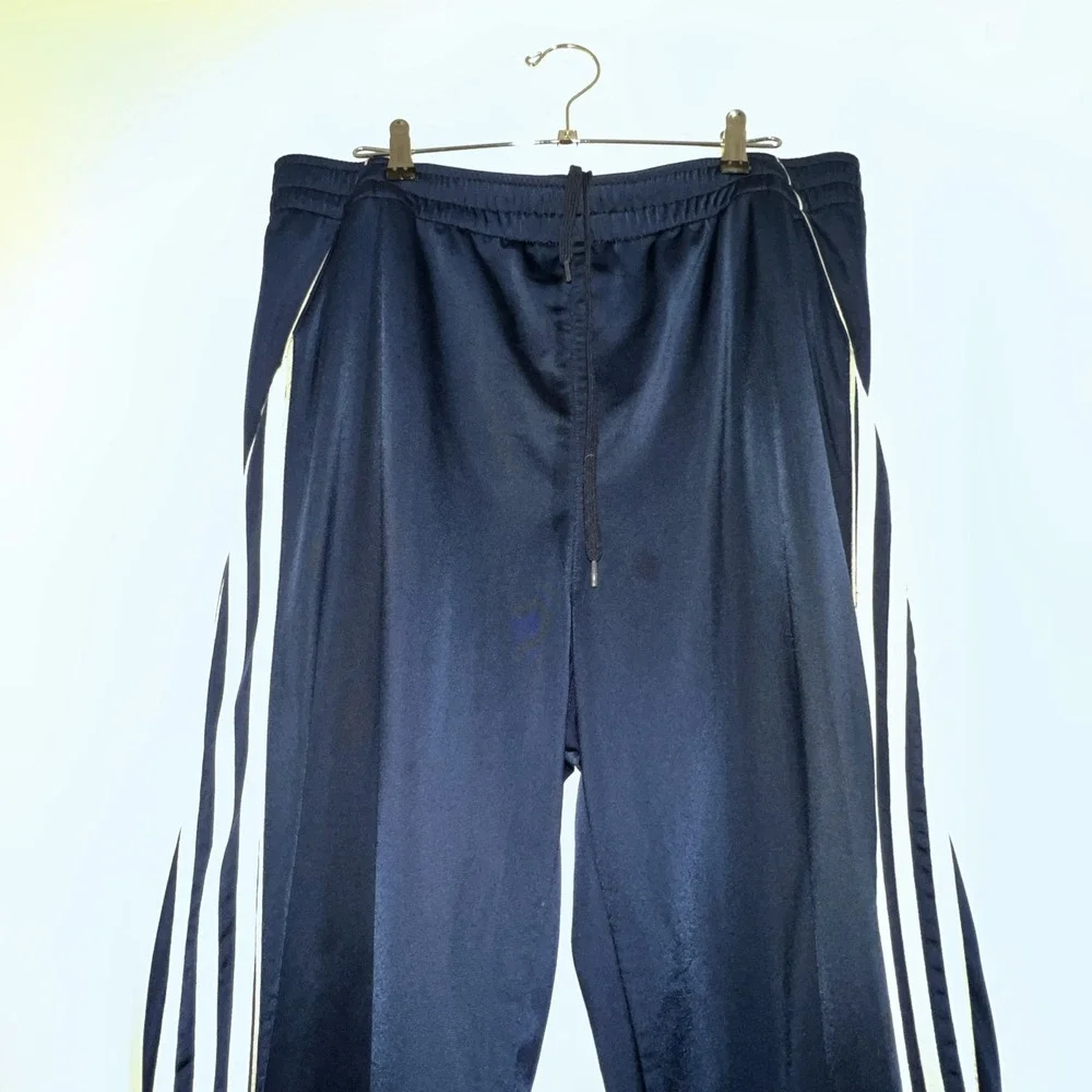 Adidas Track‎ Pants Men's XL Blue 3 Stripes VTG 2004 Ankle Zip Polyester