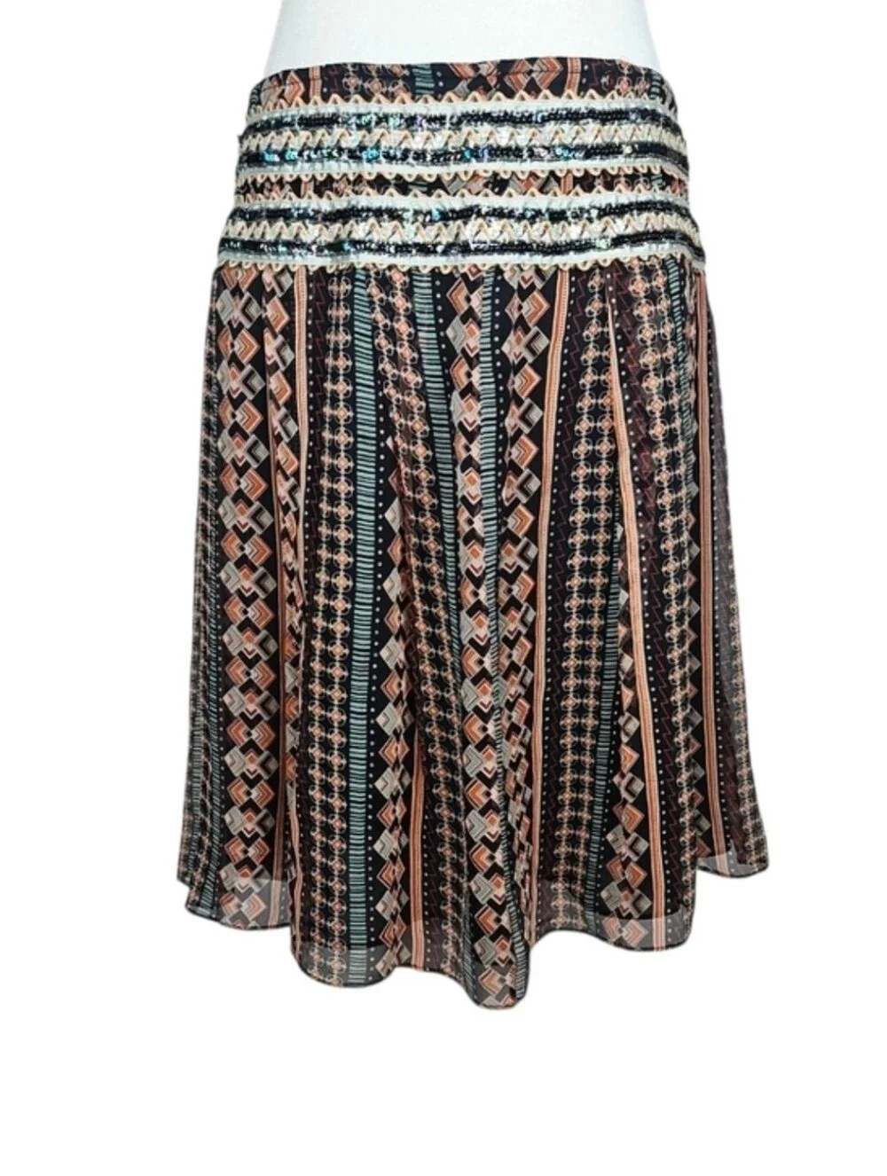 Free People Silk Skirt Sequin Bohemian Multicolor Boho Southwestern Festival 8