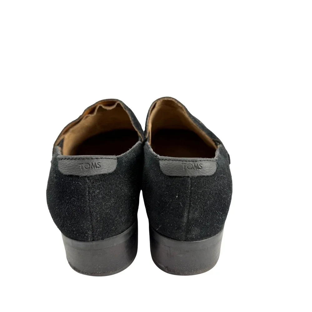 TOMS Shaye Black Suede‎ Slip On Booties Block Heel Womens Sz 8 Minimalist Casual