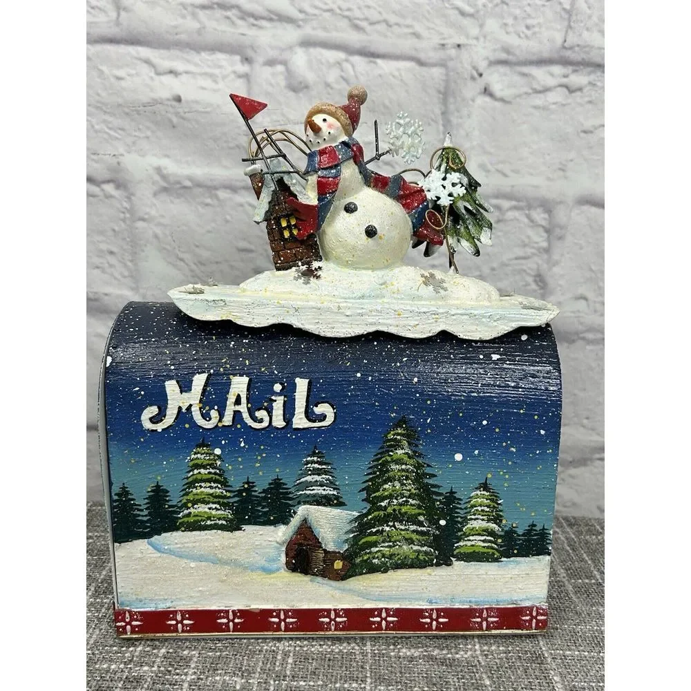 Grandeur Noel Mailbox Christmas 2002 Vintage Painted Snowman‎ Topper w Box