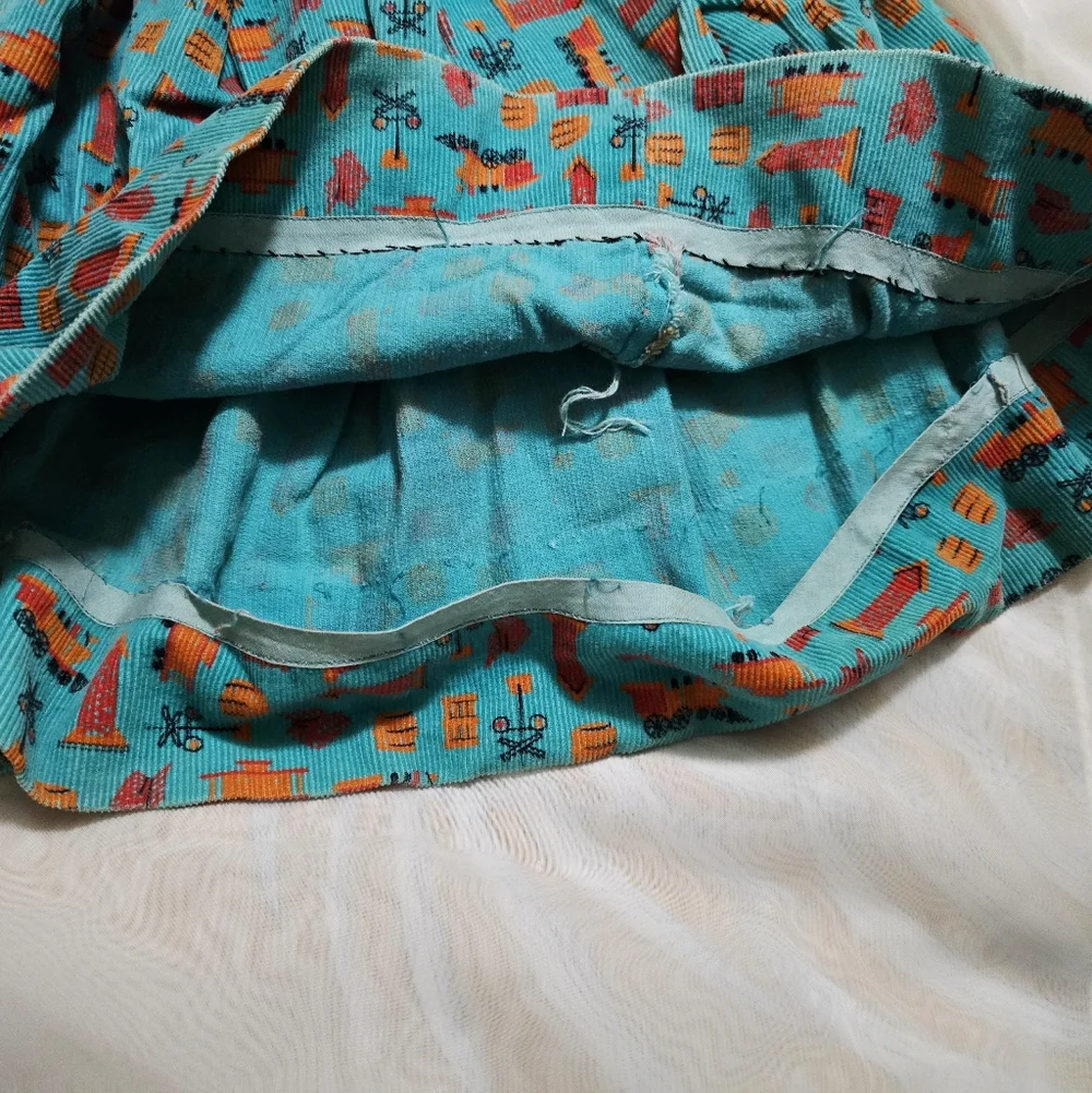 Vintage 1970s 70s Corduroy 2 Piece Vest Skirt Set Kids Childrens Trains