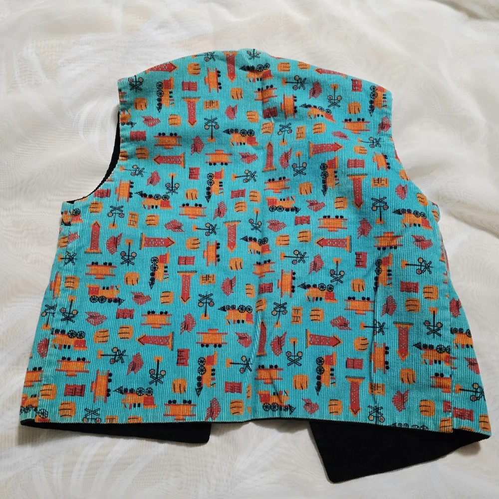 Vintage 1970s 70s Corduroy 2 Piece Vest Skirt Set Kids Childrens Trains