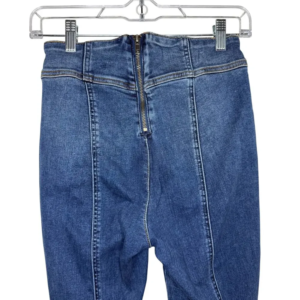 Free People CRVY Mercury Zip Jeans Harper‎ Blue Size 27 Moto Y2K StreetwearDenim
