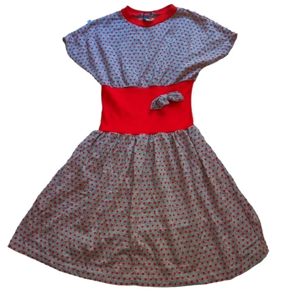 Vintage silver‎ unicorn red and gray polka dot dress size 16 youth