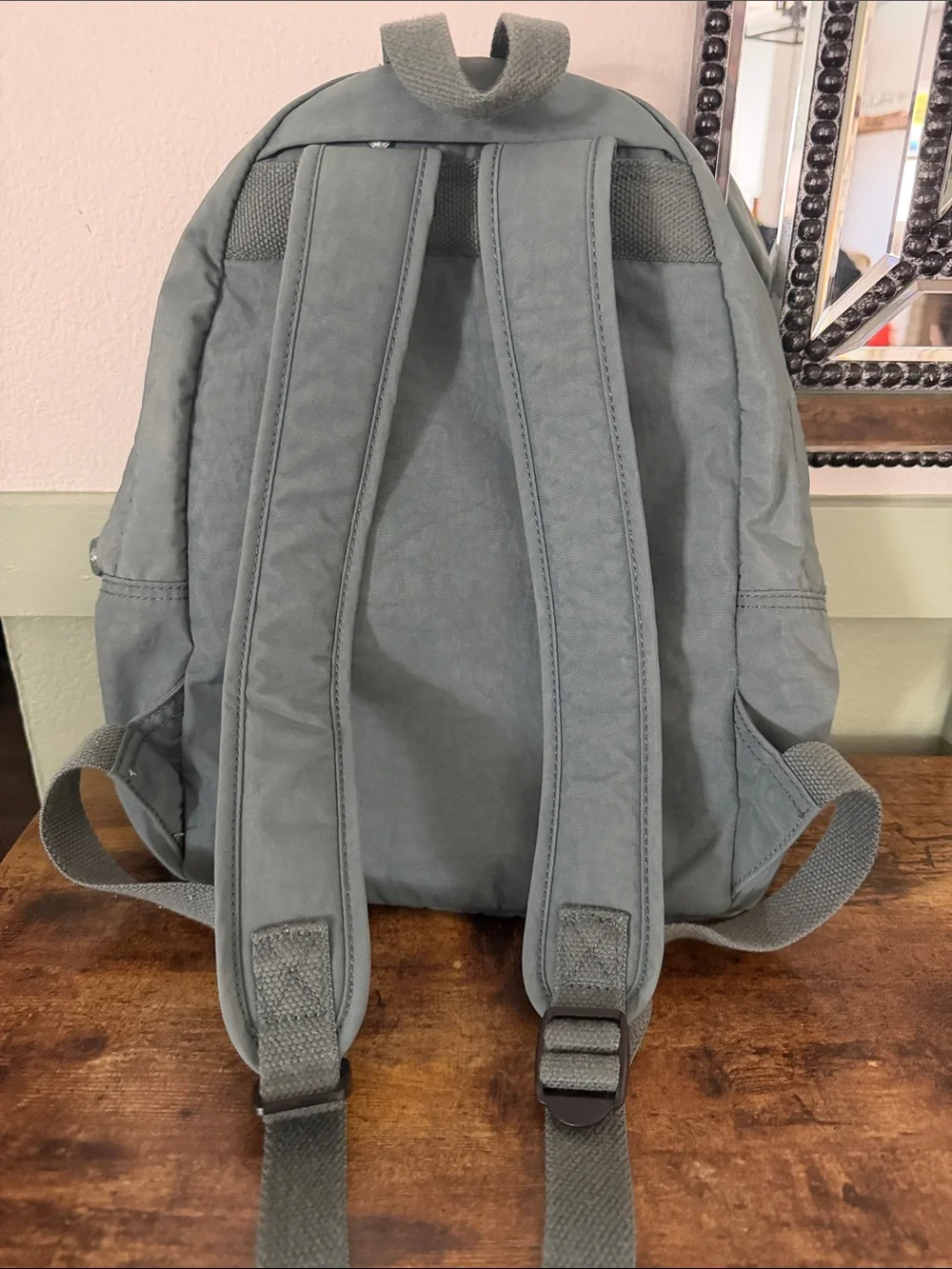 Kipling Small Backpack in Slate Green with Monkey Keychain