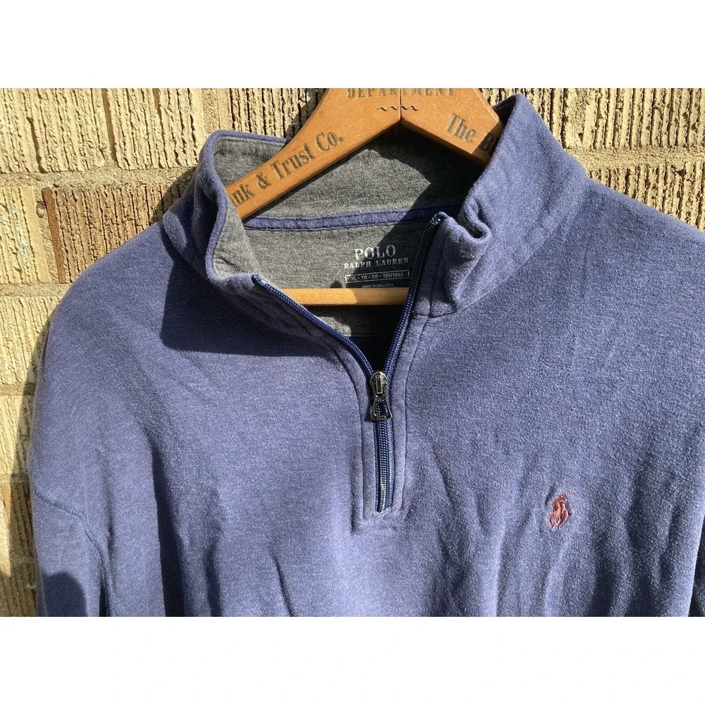Men's‎ Polo Ralph Lauren Quarter Zip Pullover Sweater Blue XL Warm Pony Accent