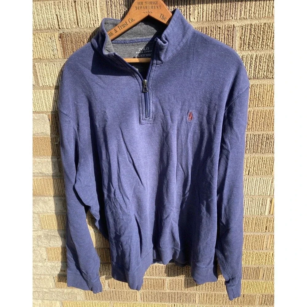 Men's‎ Polo Ralph Lauren Quarter Zip Pullover Sweater Blue XL Warm Pony Accent