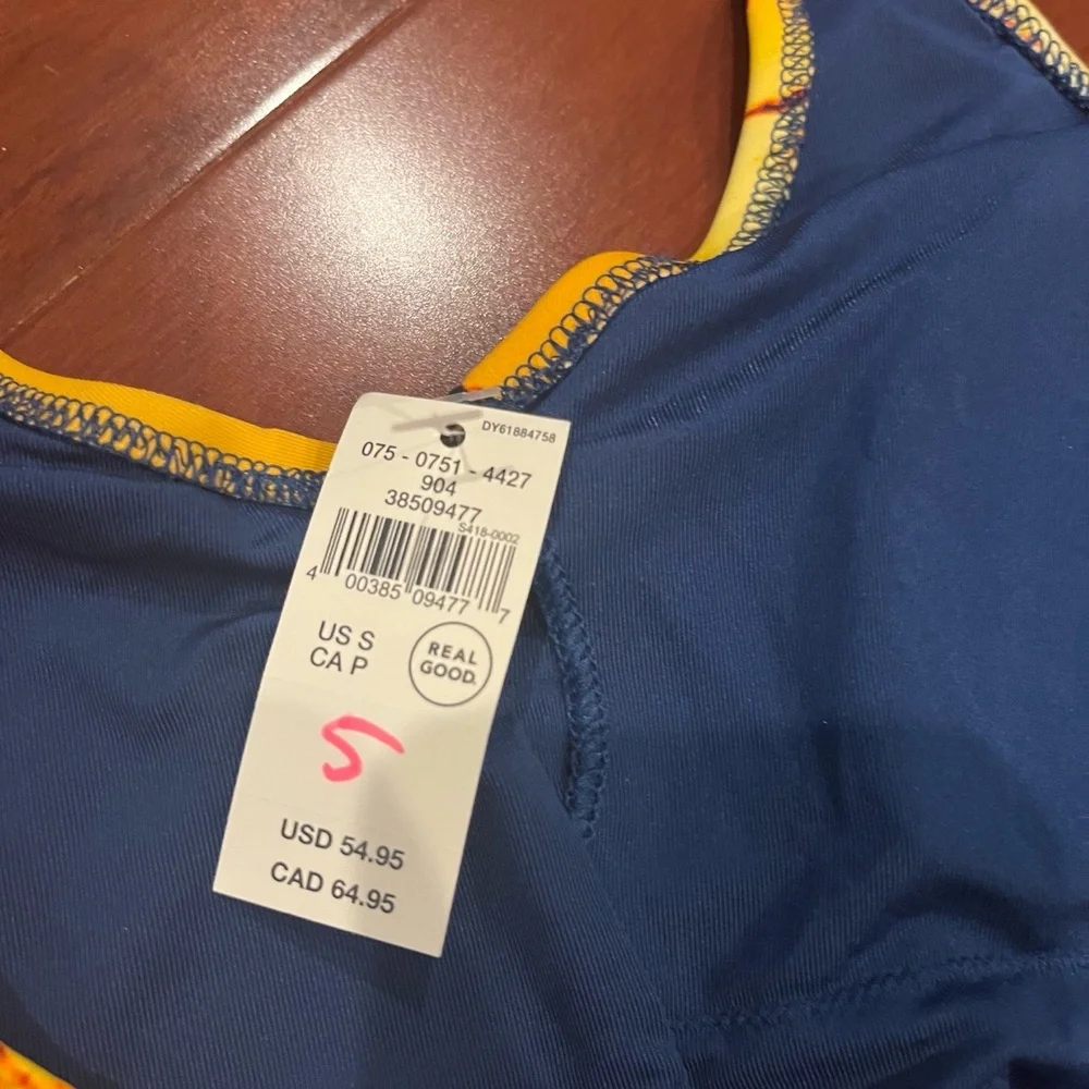 New NWT Aerie Swimsuit One-Piece Cheekiest Sunset Palm Tropical Yellow Sz Small‎