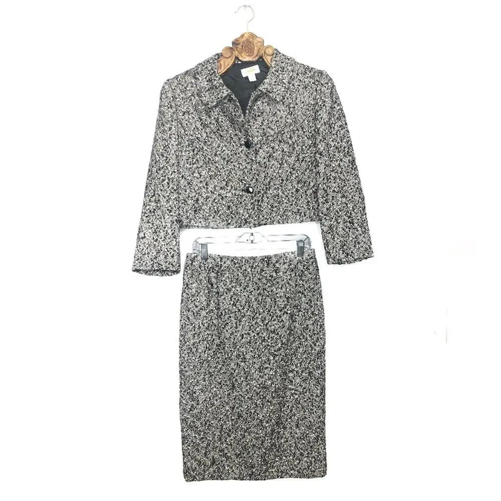 Talbots Vintage Set Pencil Skirt 10 Crop Blazer 12 Italian Wool Grey Tweed