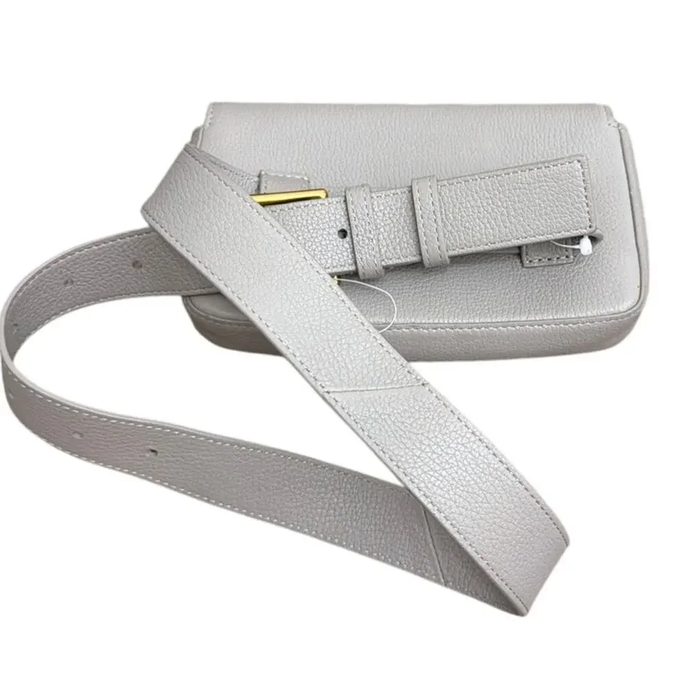 Aritzia Auxiliary pebbled leather Flap Belt bag Neutral gray-beige