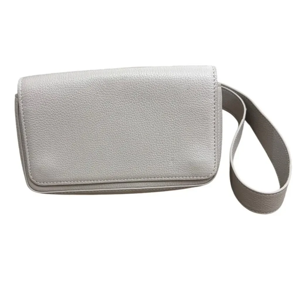 Aritzia Auxiliary pebbled leather Flap Belt bag Neutral gray-beige
