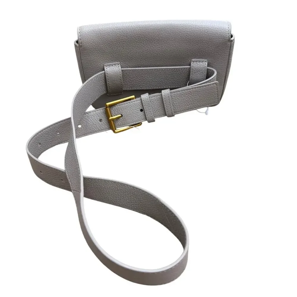 Aritzia Auxiliary pebbled leather Flap Belt bag Neutral gray-beige
