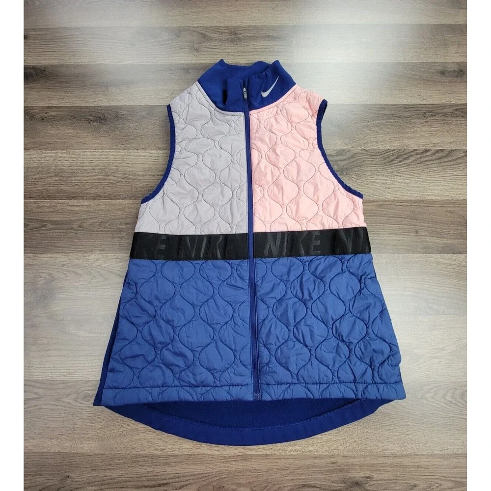 Nike Running Vest Small Color Block Mock Neck Full Zip Aero Layer Quilted Womens