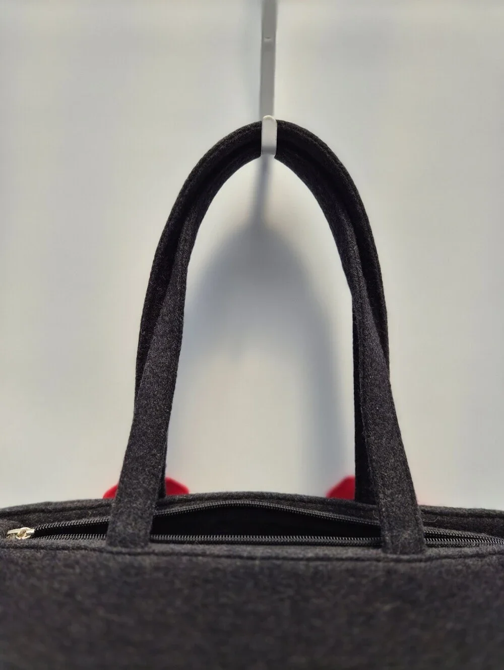 VTG Lulu Guinness Black Wool Felt Poppy Tote Bag Handbag Red Floral Embroidered