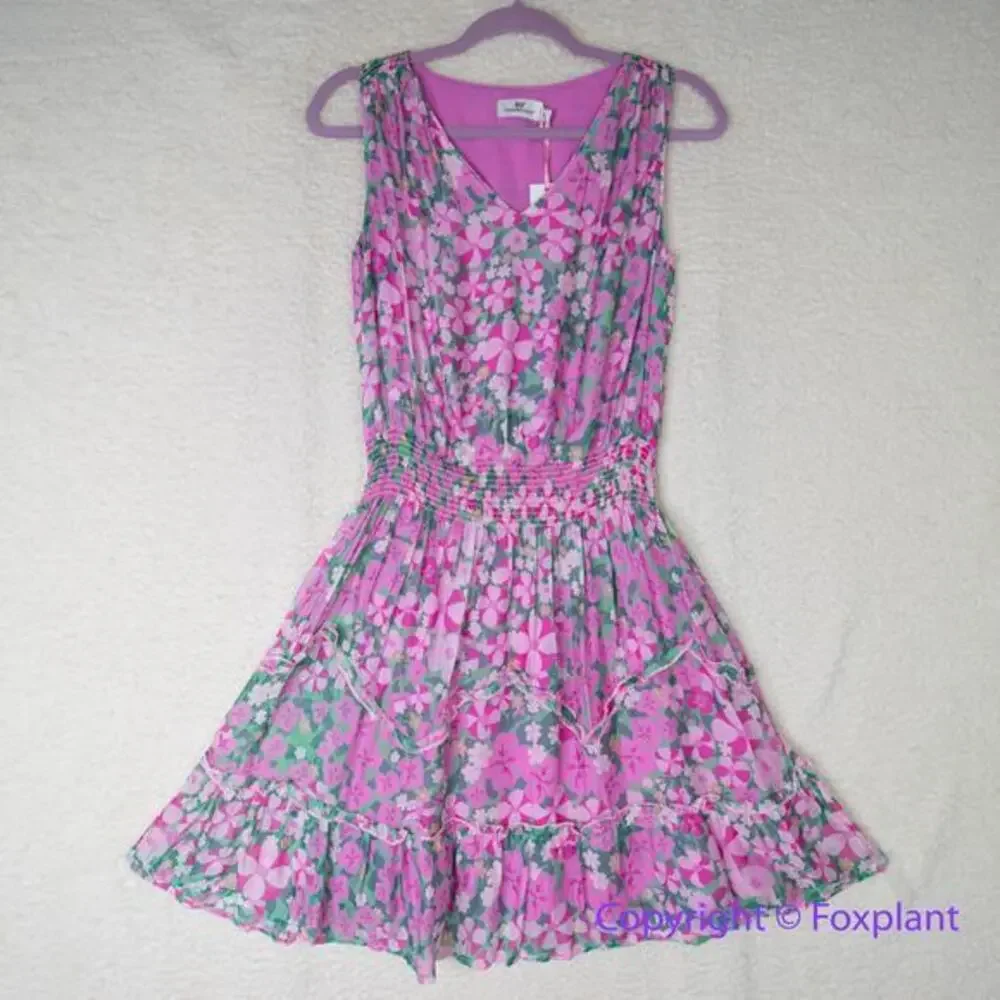 New! Vineyard Vines Silk Blend Montauk Daisy‎ Peapode Tea Rose Mini Dress, XS