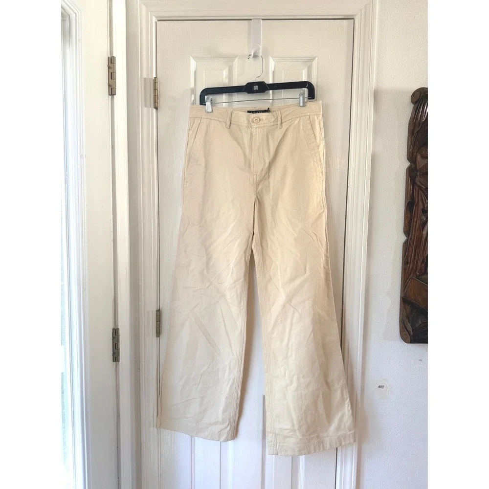 Lauren Ralph Lauren Wide‎ Leg Trousers Beige Tan High Rise Cotton Pants Size 6