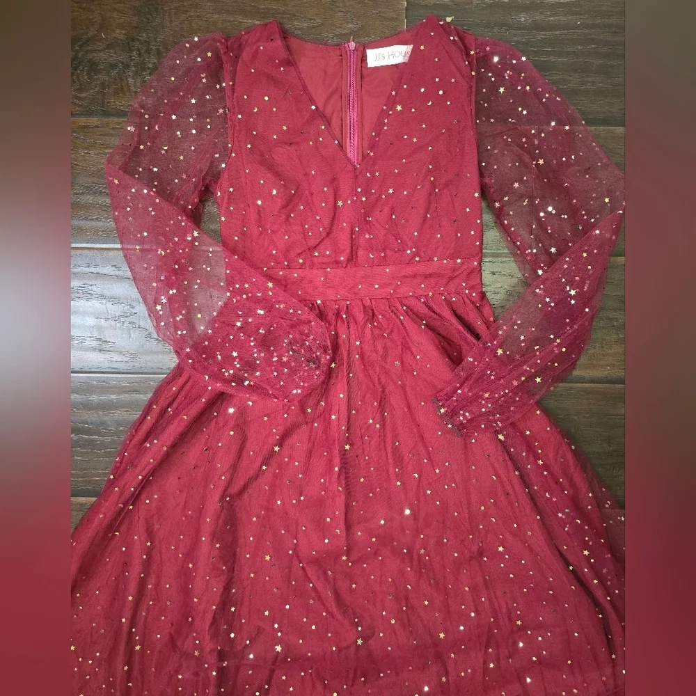 NWT JJs House Womens Sparkle Star Red Special Occasion Cocktail Dress Small