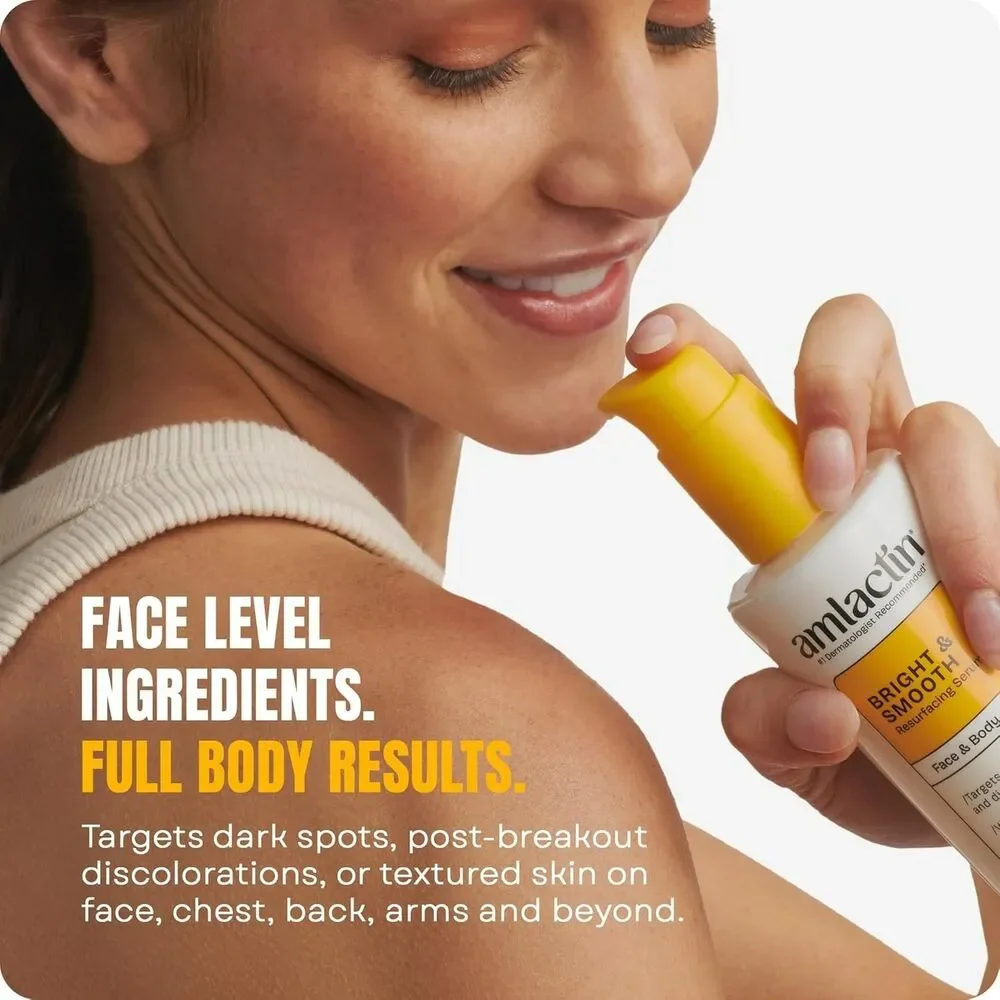 AmLactin Bright & Smooth Resurfacing Serum Face & Body 8 oz Lactic Acid White