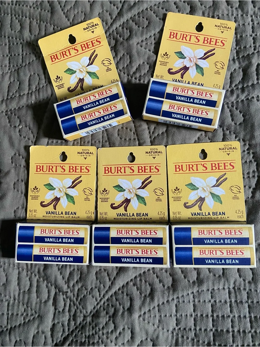 Burt's Bees Vanilla Bean Moisturizing Lip Balm 5 2 Packs = 10 Tubes