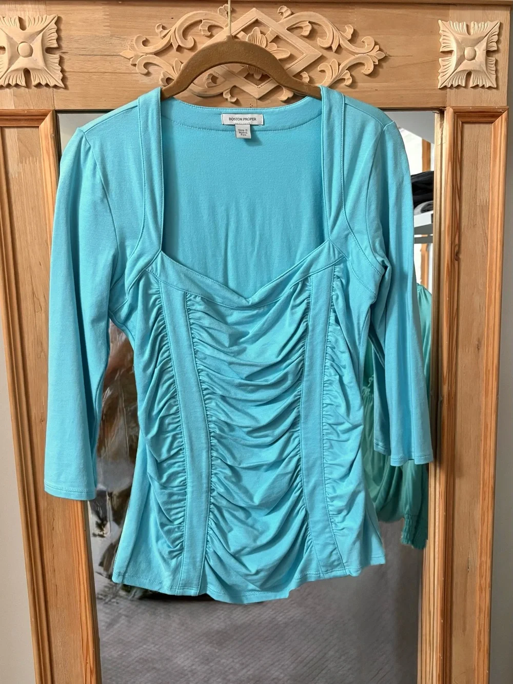 Boston Proper Aqua Ruched Scoop-Neck Top - Size S - EUC