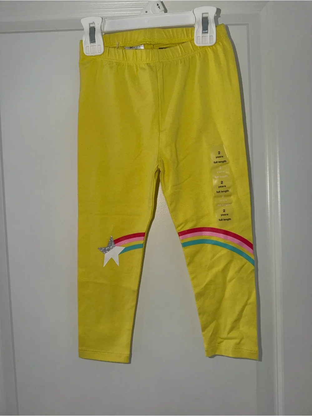GAP Bright Yellow Leggings with Rainbow Stripe and Glitter Star